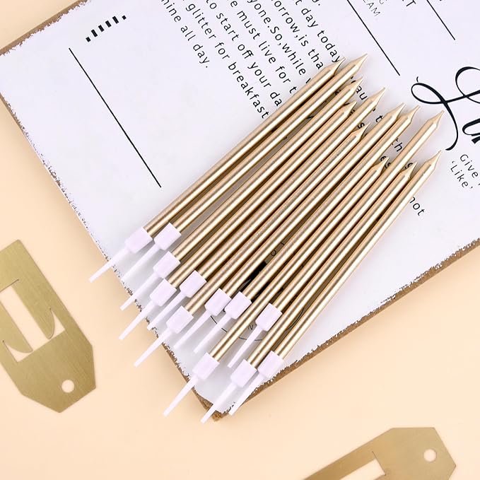 PHD CAKE Champagne Gold Long Thin Metallic Birthday Candles, Cake Candles, Birthday Parties, Wedding Decorations, Party Candles