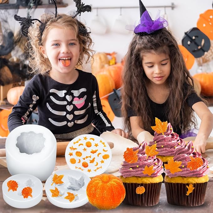 7 Pcs Pumpkin Candle Molds, Halloween Silicone Mold | DIY Craft Making Decoration Supplies, Thanksgiving Maple Molds and Ghost Mold