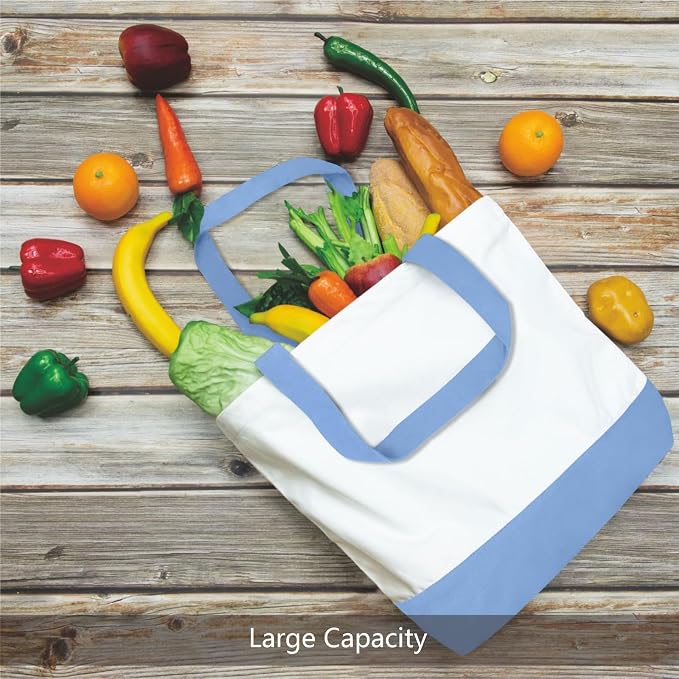 TOPDesign 3-Pack Super Strong Large 12oz Cotton Canvas Tote Bags, Reusable Grocery Shopping Cloth Bags, Fashionable Two-Tone Totes for Crafts, DIY Your Creative Designs