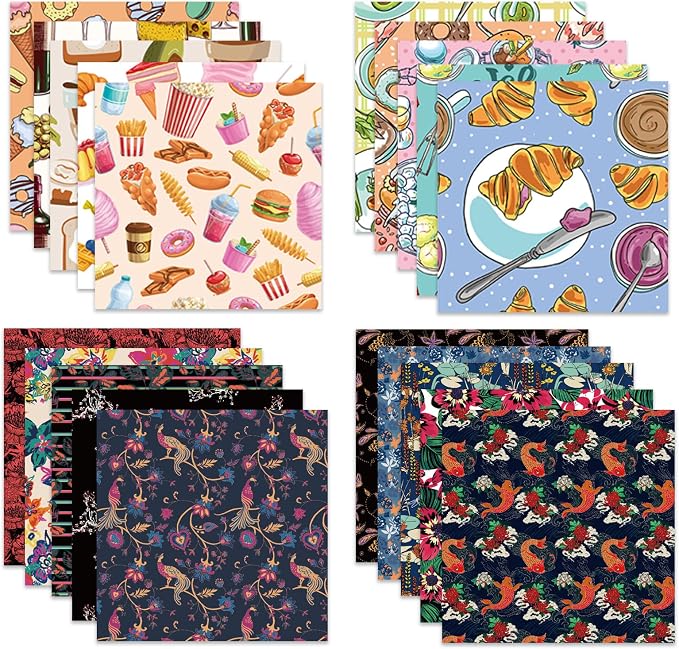 Origami Paper Kit 100 Sheets, 6x6 Inch Double Sided 40 Vivid Colored Paper | 70GSM Colorful Paper,40 Different Pattern Origami Kit,DIY Hand Crafts,Arts Creativity,Easy to Fold,No-Fading.Flower Dessert