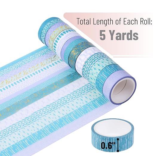 Mr. Pen- Washi Tape Set, 15 Rolls, Assorted Sizes, 5 Yards/Roll | Gold Foil Washi Tape for Scrapbook, Arts, Crafts, Journals and Planners, Ocean Breez Design