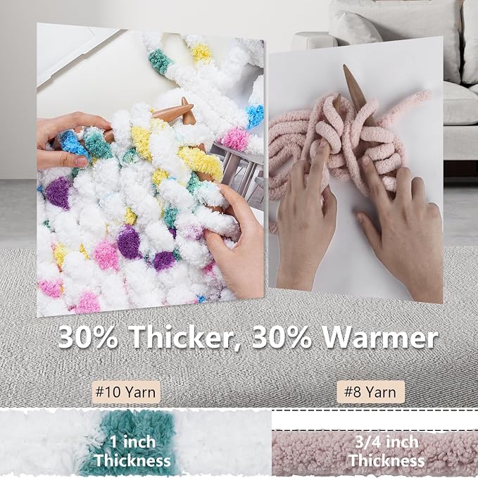 Cozyful Chunky Yarn for Hand Knitting - #10 Chunky Chenille Blanket Yarn, Jumbo Big Thick Chunky Yarns for Crocheting, Tie Dye Bulky Knit Yarns, 8 Skein (20 yds 8 oz Each Skein), Rainbow & White