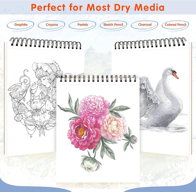 FIXSMITH 9"X12" Sketch Book, 100 Sheets, 68 lb/100gsm Sketchbook, 2 Pack | Acid Free Drawing Paper | Top Bound Artist Sketch Pad | for Kids, Beginners, Artists & Professionals | Bright White