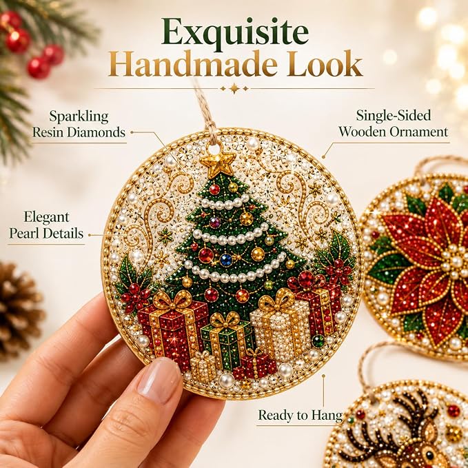 6Pcs Christmas Wooden Ornaments DIY Pearl Diamond Painting Kit (Christmas14)