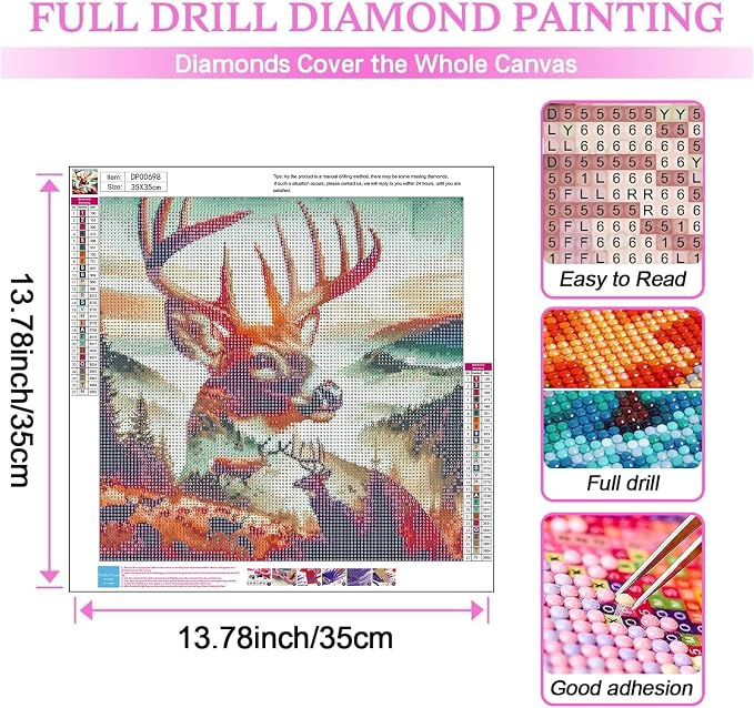 ARPADAMO Diamond Art Kits for Adults,Deer Diamond Painting Kits 14 x 14in