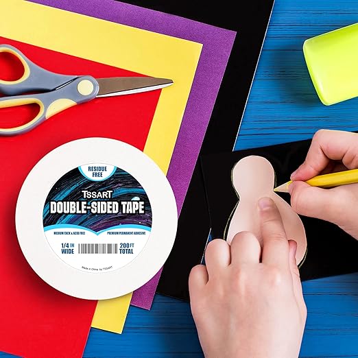 Ultra-Thin Permanent Double-Sided Tape - Double Sided Adhesive Sticky Tape for Arts, Crafts, Photography, Scrapbooking, Tear-by-Hand - Acid Free 1/4 Inch Wide 200FT Long Total