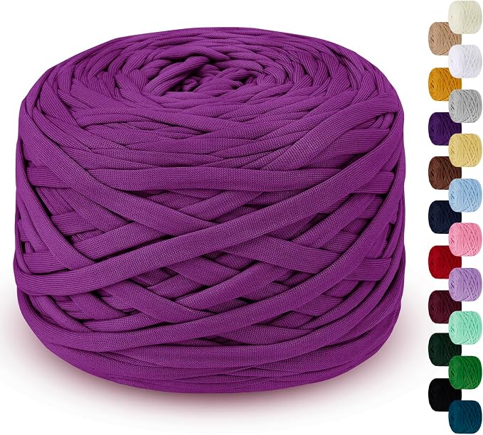 285g T-Shirt Yarn for Crocheting 109 Yards Elastic Ribbon Thick Fabric, Knitting for Crochet Bag, Blanket, Basket, DIY Projects, Home Decor (Rose Purple)