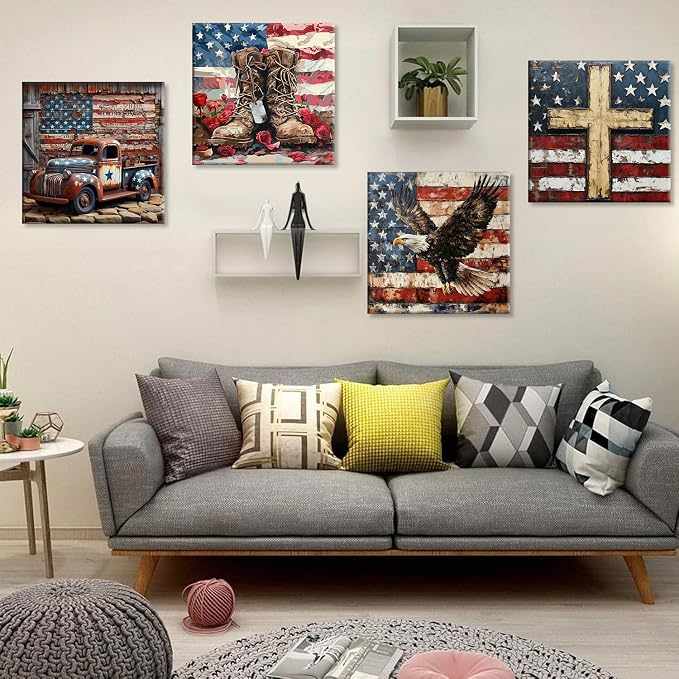 4 Pack Independence Day Paint by Numbers Kit for Adults Beginners Framed - DIY 4 of July Patriotic Adults Paint by Numbers Kits on Canvas, Small Easy Acrylic Oil Painting for Wall Decor (8 x 8 Inch)
