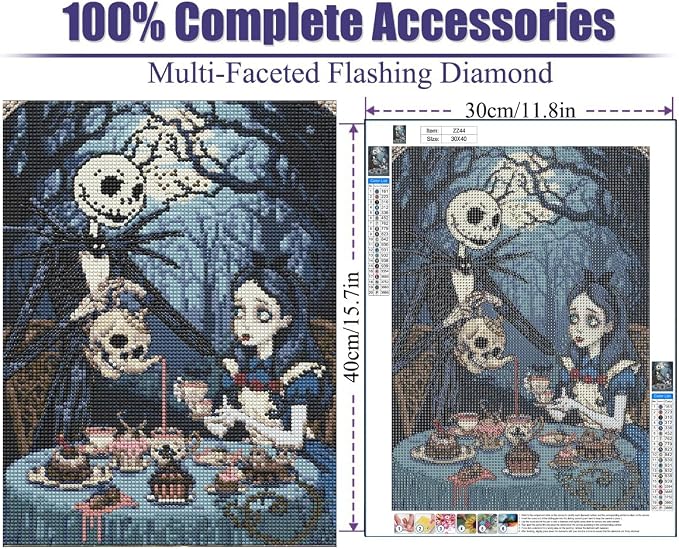 GQYCZZ Halloween DIY 5D Diamond Painting Kits for Adults Beginners, Full Round Drill Kits Nightmare Before Christmas Mosaic Art for Adults Relax & Home Wall Decor Festival Gift with 12x16Inch