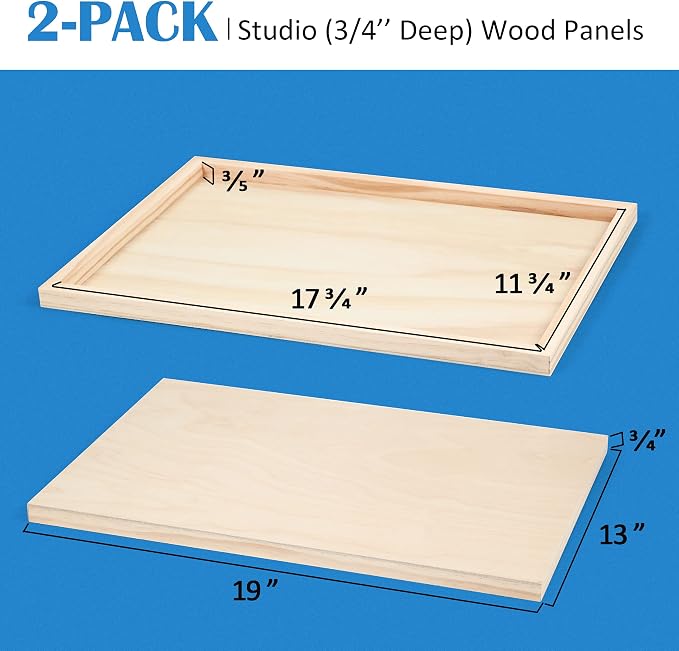 Falling in Art 2 Pack 13x19 Unfinished Birch Wood Panels Kit for Painting | Studio 3/4’’ Deep Wood Canvas, Cradle Boards for Acrylic Pouring, Art, Crafts, Epoxy Resin, Laser Engraving Cutting