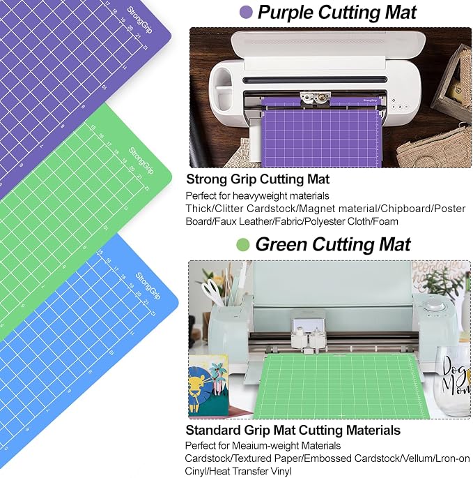 6PCS Cutting Mats Compitable with Explore Air 2/Air/One/Maker 3/Maker 3PCS 12x24 Sticky Mats Long 3PCS 12x12 Cricket Mats & Blades Standard Grip Light Grip Strong Grip Variety Pack Mats Accessories