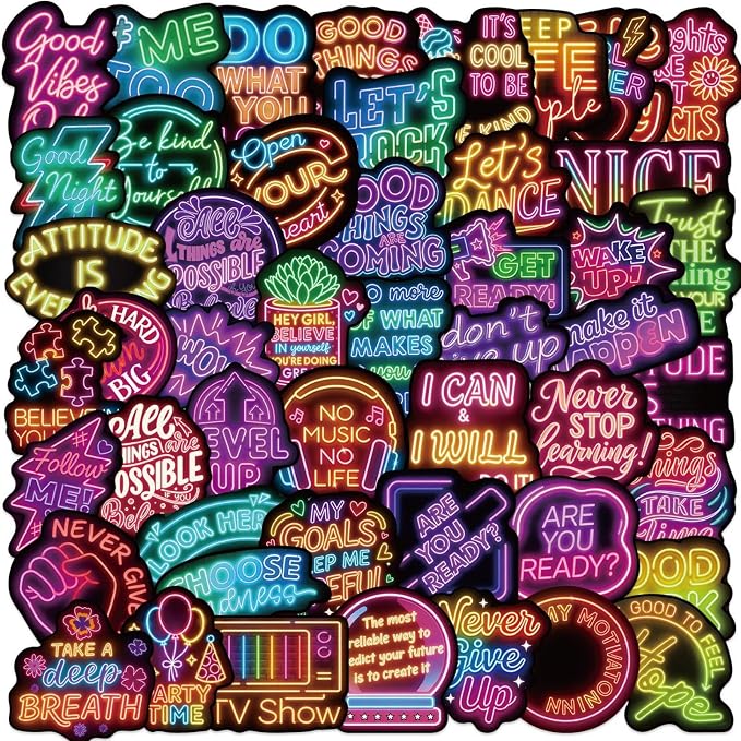 50PCS Positive Affirmation Stickers, Neon Inspirational Stickers