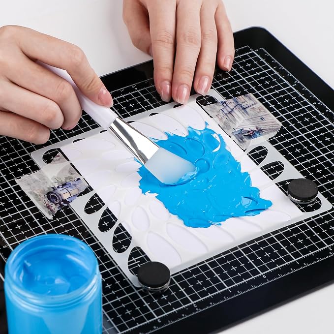 9Pcs/SetMagnetic Glass Craft Mat Set; 15.75"x10.24"Heat Resistant Glass Media Cutting Mat W/MagnetsGridlines and measurements; for Cutting, Stamping, Mixed Media, Heat Embossing and Hot Glue Projects