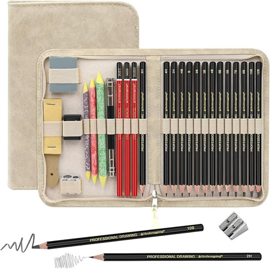 Heshengping, Sketching and Drawing Pencils Set 26pcs, Art Supplies Drawing pencil Kit,Graphite Charcoal Professional Pencils Set, Adults Beginners Artist