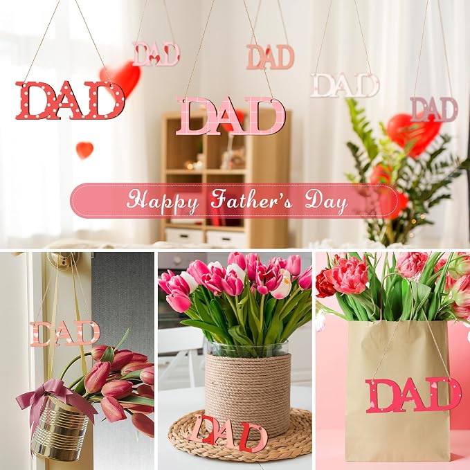 Wooden DAD Letter Ornaments to Paint 7 Inch, Large Size Father Day Wooden Cutout DIY Blank Unfinished Wood Discs Father's Gifts Ornament for Crafts Hanging Decorations(10PCS)