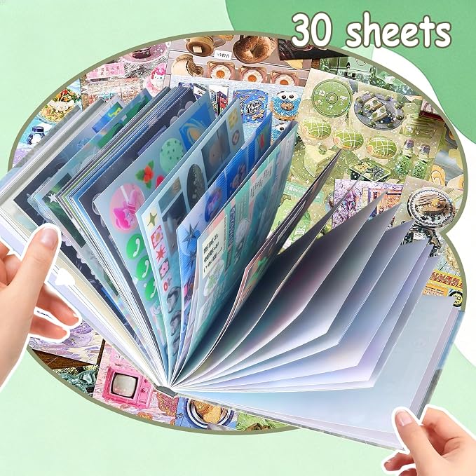 Tmtains 75 Sheets Japanese Sticker Book for Scrapbook Dreamcore Aesthetic Korean Sticker Book with Writable Paper, PET & Coated Paper Cute Stickers Books for Adults DIY Junk Journal(Light Dream)