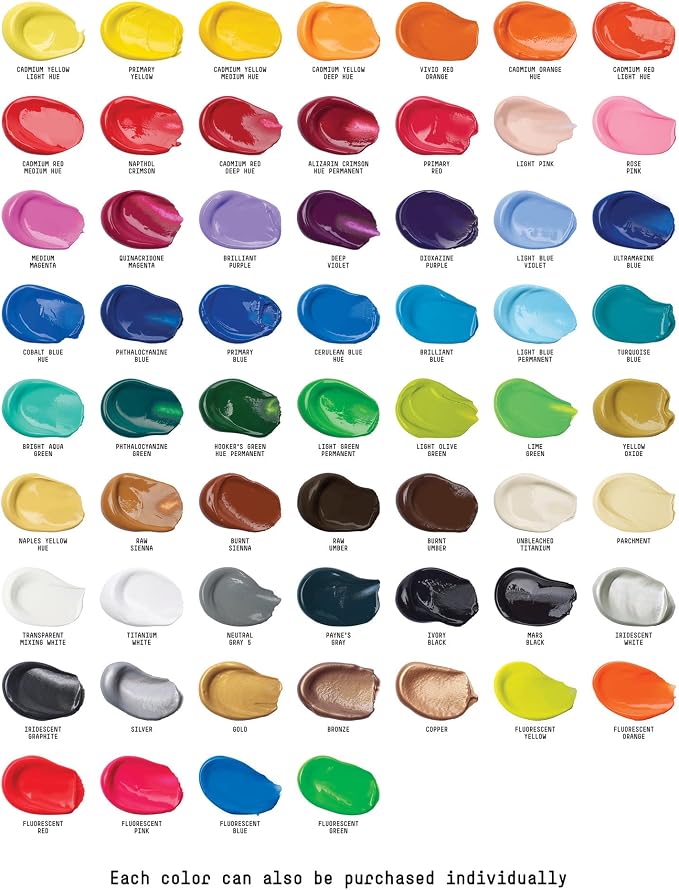 Liquitex BASICS Acrylic Paint Set, 60 x 22ml (0.74-oz) Tubes | Medium Viscosity, Satin Finish, Lightfast, Fine Art Pigments, Range of Opacities, Easy Blending