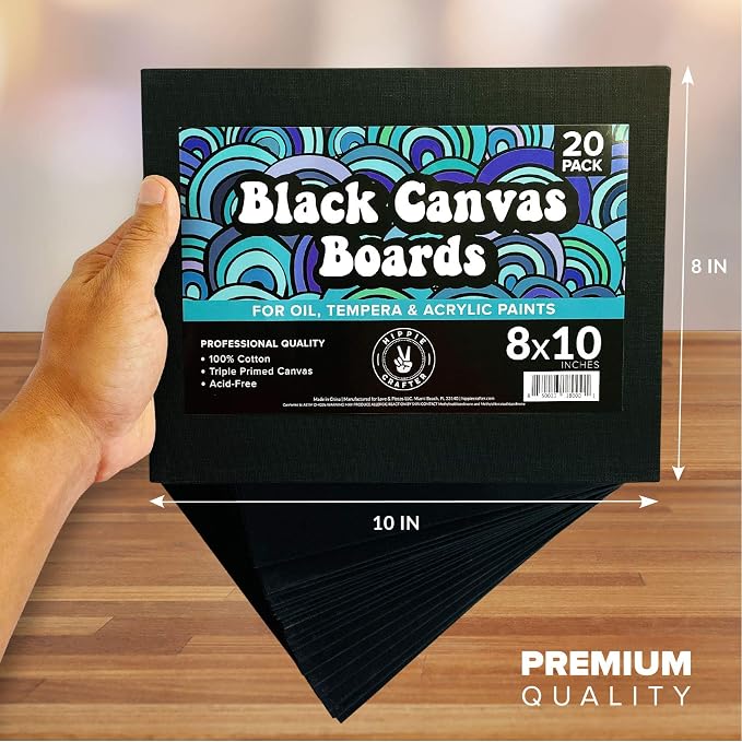 Black Canvas Panels for Painting, 20 Pack, 5x7 Inch Gesso-Primed Boards for Oil, Acrylic & Watercolor, Blank Art Canvas for Artists