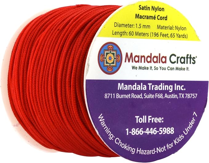 Mandala Crafts 1.5mm Red String Rattail Nylon Satin Cord for Jewelry Making