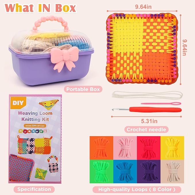 Upgraded Frame Weaving Loom Kit for Kids, Beginner Crochet Kit (224 Loops)
