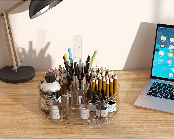 CraftGenes 2 Packs Rotating Clear Acrylic Pen Holder, Marker Organizer