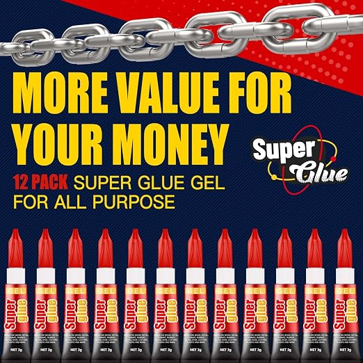 ALECPEA Super Glue Gel, 12 X 3g Tubes for Crafts, Models and Repairs