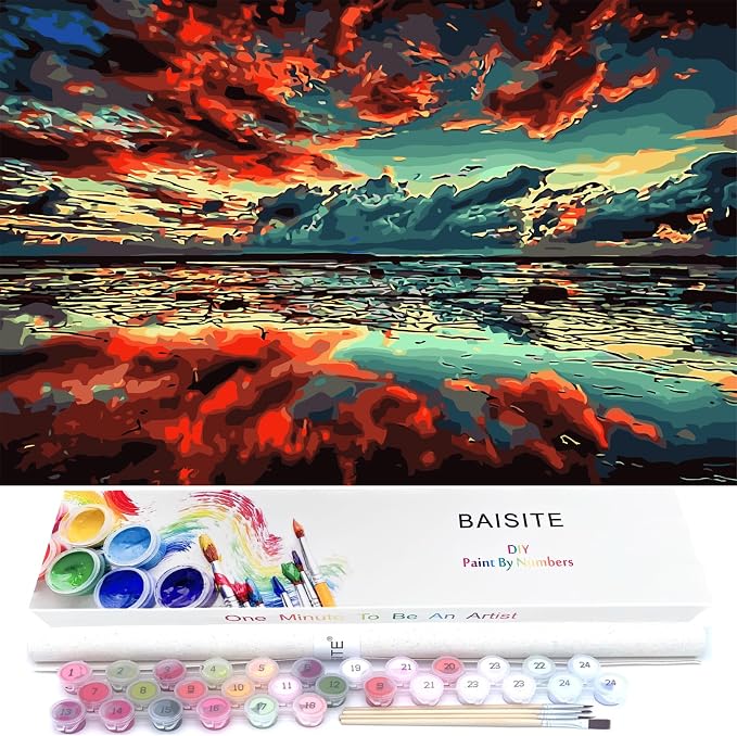 BAISITE Paint by Numbers Kit for Adults,16" Lx20 W Canvas for Painting Kits for Adults in Colorful Box-Breathtaking Colorful Scenery 8481