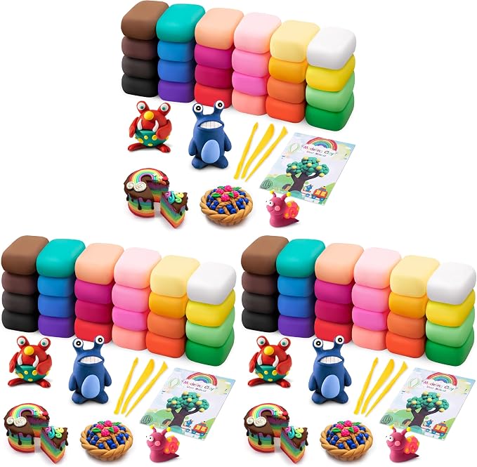 Air Dry Modeling Clay Kit - 24 Colors with 3 Sculpting Tools - Magic Foam Clay for Kids & Adults - DIY Molding Gift for Boys & Girls (Pack of 3)