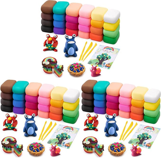 Air Dry Modeling Clay Kit - 24 Colors with 3 Sculpting Tools - Magic Foam Clay for Kids & Adults - DIY Molding Gift for Boys & Girls (Pack of 3)