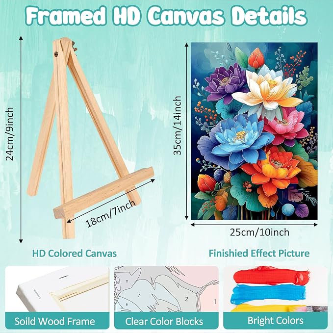 MAXBYE Framed Paint by Numbers Kits for Adults, Flowers Paint by Numbers Kit for Adults with Wooden Easel, Easy DIY Oil Painitings Kits with Tools for Beginners Gift Home Wall Decor 10×14 Inch