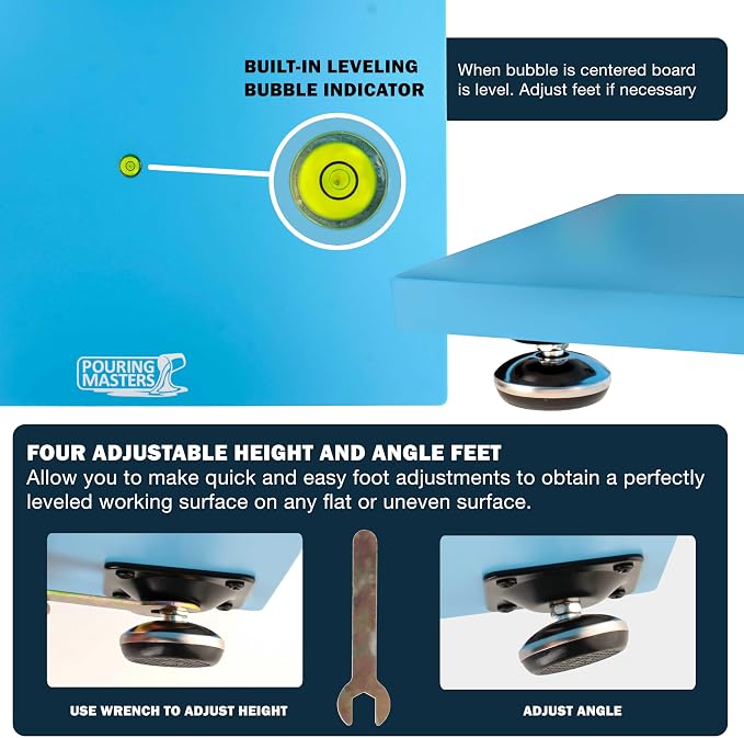 Pouring Masters Leveling Board for Epoxy Resin & Acrylic Pouring, 16" x 12" | Self Leveling Table with 3 Silicone Mats - Precision Adjustable Resin Table for Arts & Crafts Projects, Molds