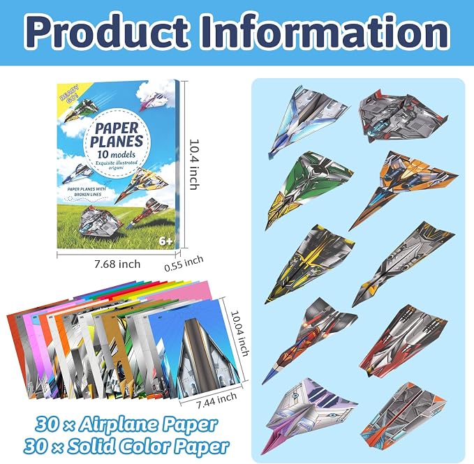 AluAbi Paper Airplane Origami Kit 60 Sheets Book & Video for Kids 6-12