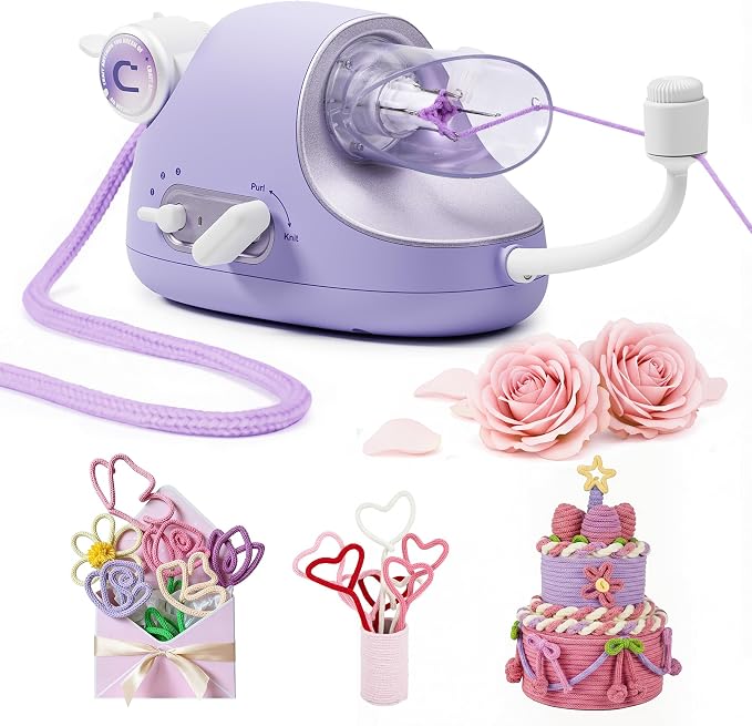 Caydo Automatic i Cord Knitting Machine Pro for Fast DIY Handmade Crafts | Hands-Free Electric Yarn Knitter, Make iCord Flower Handicrafts & Romantic Home Ornament, Ideal Present for Crocheters Purple