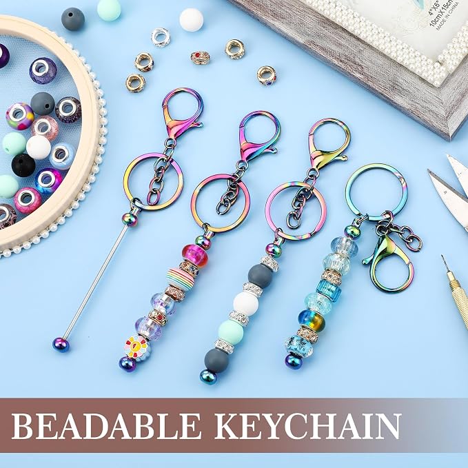 Huwena 6 Pcs Beadable Keychain Bars Metal Blanks DIY Crafts Jewelry Gift