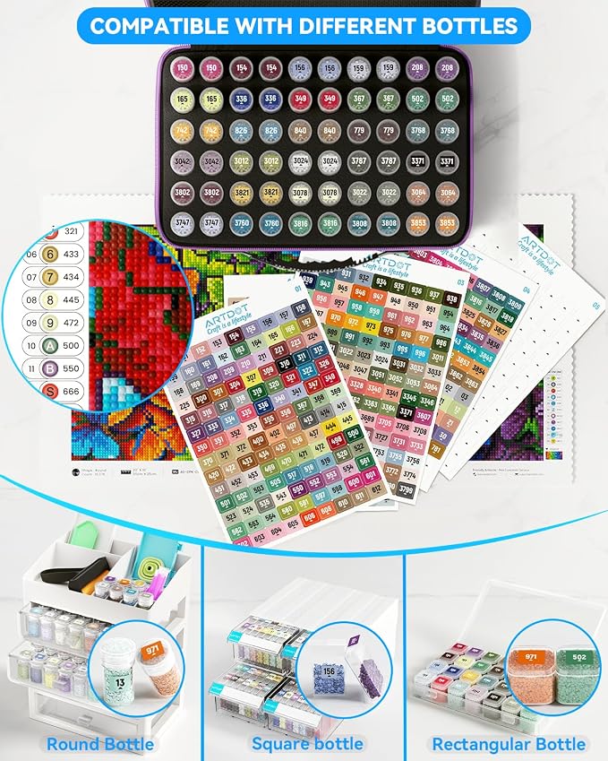 ARTDOT 2 Set Label Stickers for Diamond Art Storage Kits for Adults, 489 Colors Stickers Matched with Actual Embroidery Floss as Diamond Painting Accessories and Cross Stitch Supplies (Pack of 3)