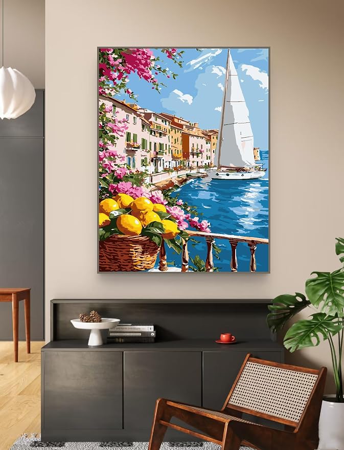 ZRIZQ Paint by Numbers Kit for Adults Beginner,Lemon Landscape,16x20 | Full set with wooden brushes,rolled canvas,rich paints.Calming activity.Beginner friendly.Just open and paint.
