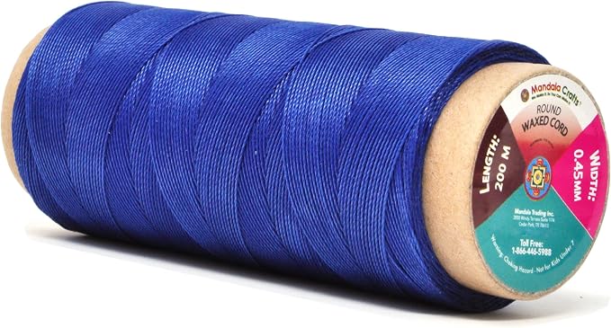 Mandala Crafts 200M 0.45mm Royal Blue Round Waxed Thread for Leather Sewing