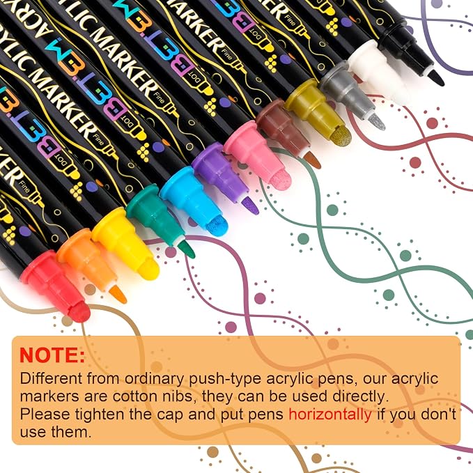 Betem 12 Colors Dual Tip Acrylic Paint Markers, Fabric Decorating Kits | Premium Water-Based Acrylic Paint Pens Art Supplies for Fabric, Rock, Wood, Glass, Canvas, Ceramic, School Supplies
