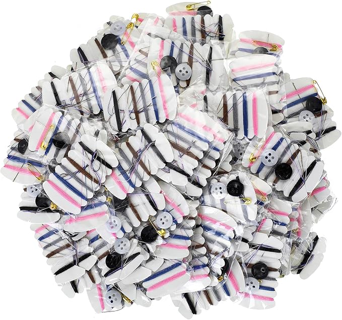 Tatuo Travel Sewing Kits Thread Repair Kit with Needles, Threads, Button, Pin for Hotel Amenities Necessities, 6 Colors (100 Sets)