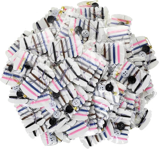 Tatuo Travel Sewing Kits Thread Repair Kit with Needles, Threads, Button, Pin for Hotel Amenities Necessities, 6 Colors (100 Sets)