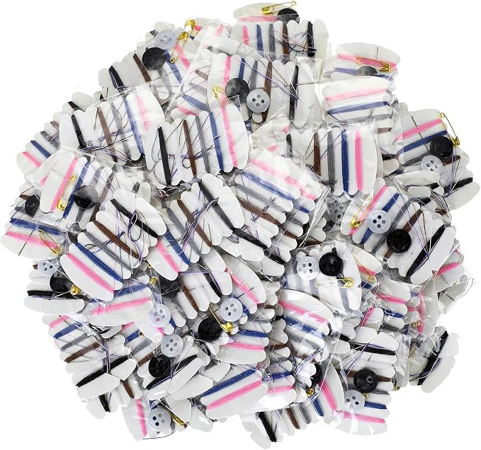 Tatuo Travel Sewing Kits Thread Repair Kit with Needles, Threads, Button, Pin for Hotel Amenities Necessities, 6 Colors (300 Sets)