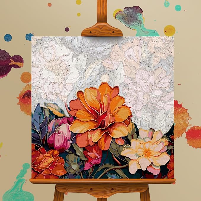 Camocin Paint by Numbers Kit for Adults Beginner, Flowers Bloom, 16x16 Inch