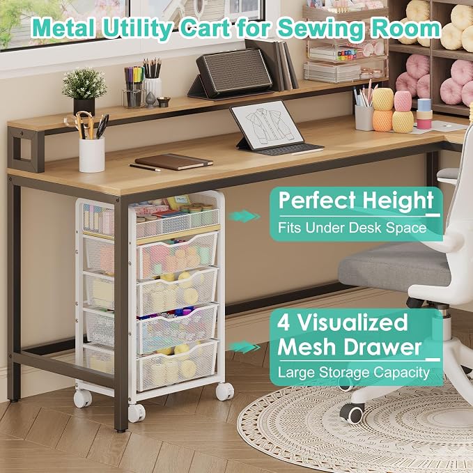 Hongtamoya Rolling Cart with 4 Drawers, Storage Cart with Dividers, White | Multifunctional Utility Cart, Storage Organizer with Lockable Wheels, Craft Art Trolley for Kitchen Office Classroom Bedroom