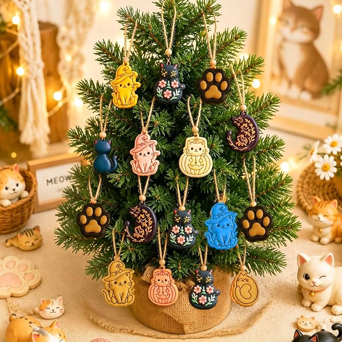 13 Pcs Black Cat Halloween Polymer Clay Cutters Set - Spooky Cat Silhouette & Imprint Cutters for Polymer Clay Jewelry Making, Gift for Cat Lovers, Friends & Family