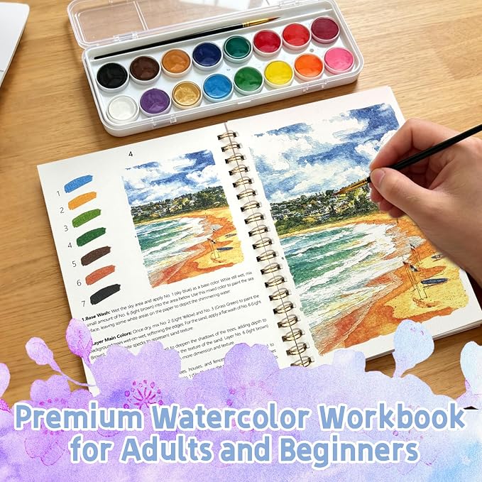 Watercolor Workbook, 16 Colors Watercolor Books Paint Set for Adults Teens