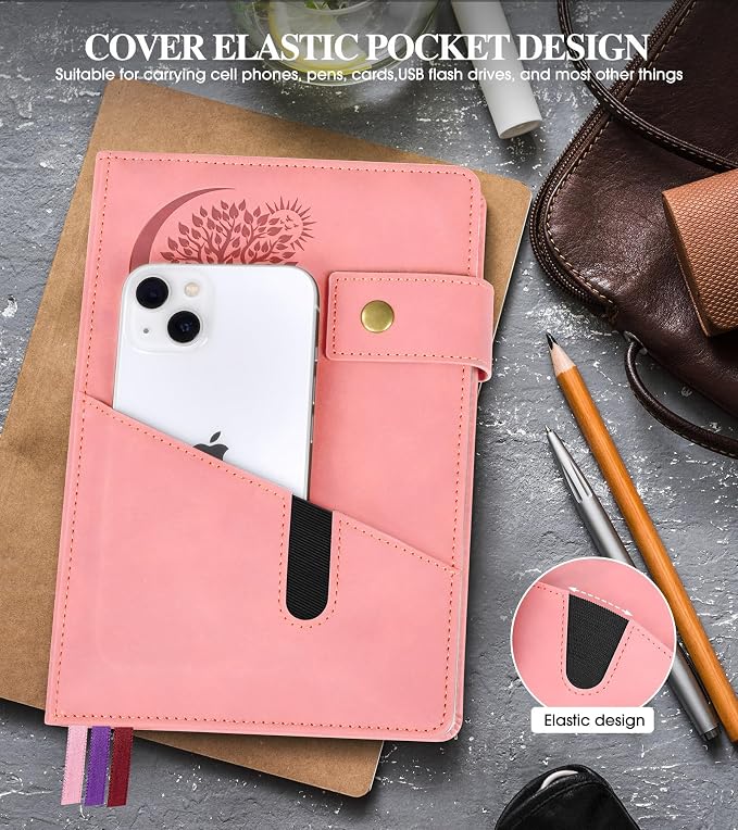PAIBAS Blank Journal Notebook, A5 Hardcover Leather Sketchbook with 200 Pages Thick Blank Paper for Men Women, Unlined Drawing & Writing Journal, 5.9" x 8.4" Plain Notebook (pink)
