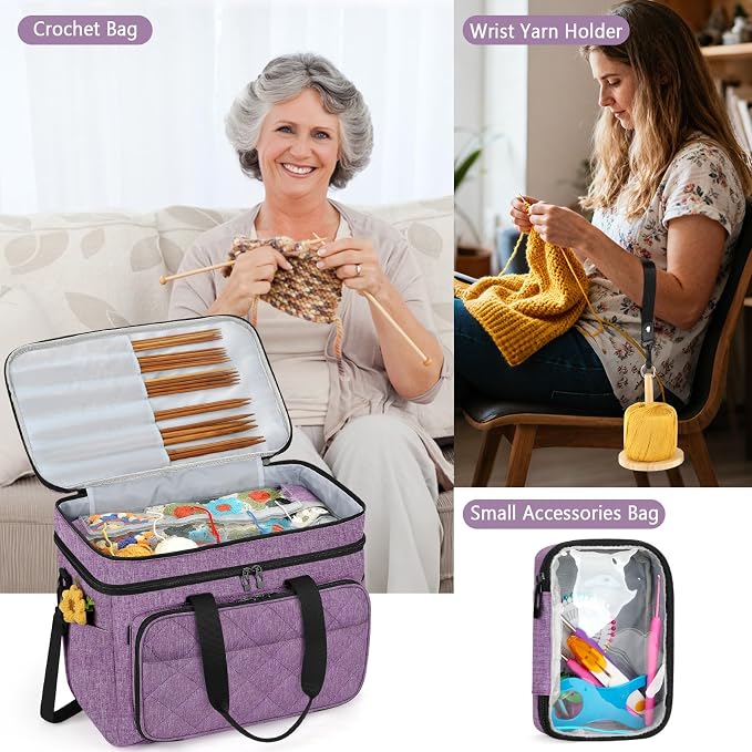 Crochet Organizer Bag with Yarn Holder, Large Yarn Storage for Accessories