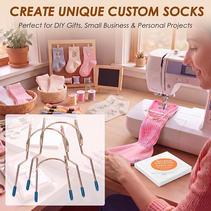Sock Hoop for Embroidery-2 Adult,1 Kid,30 Sheets Water Soluble Stabilizer