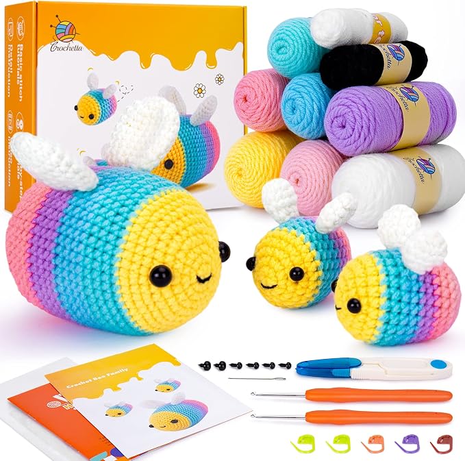 Crochetta Crochet Kit for Beginners, Beginner Crochet Starter Kit w Step-by-Step Video Tutorials, Learn to Crochet Kits for Adults Women Men, DIY Knitting Supplies (Yellow bee)
