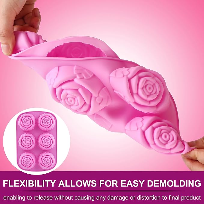 Lerykin Rose Silicone Molds - 2 Pack Handmade Large Rose Flower Soap Mold - Food Grade DIY Bar Mould for 3D Soap, Mousse, Muffin, Cake, Chocolate, Jelly, Resin, Candle - Just Pop Out & Dishwasher Safe